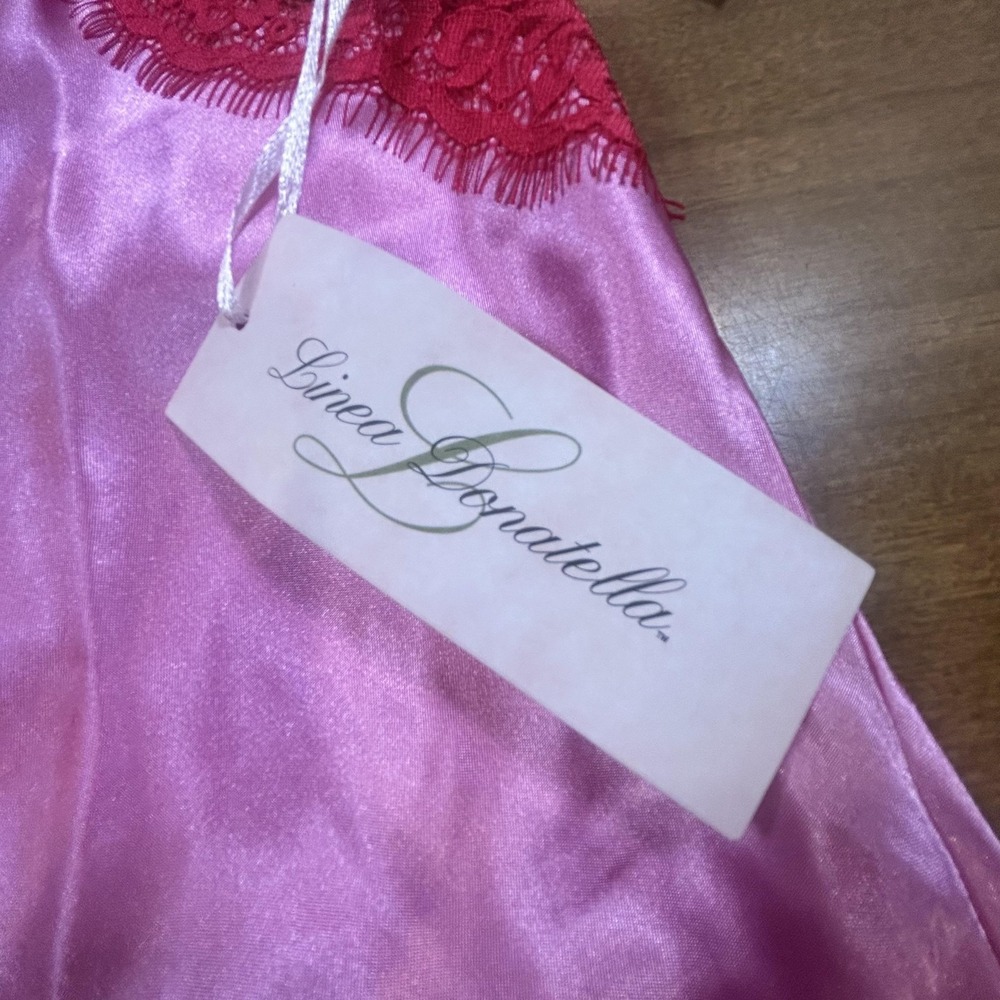 Linea Donatella Nightgown Womens XL Pink Satin Lace Chemise Slip Lingerie NWT - Picture 4 of 7